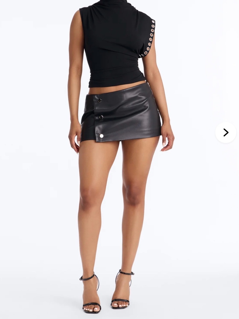 Black Faux Leather Mini Skirt with Button Detail